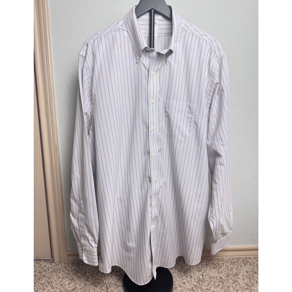 Brooks Brothers Regent Non-Iron Supima Cotton Striped Shirt 17.5-37 Mens Blue